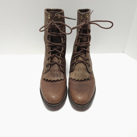 Justin Womens McKean Lace Up Boots Size 5.5 B Brown Leather Kiltie Roper - Picture 2 of 9